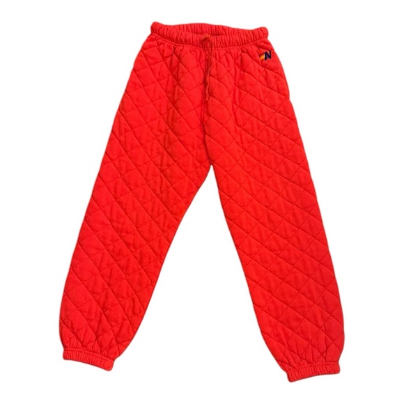 Aviator Nation Pants - Aviator Nation Quilted Sweatpants Red Unisex L joggers with pockets bright red